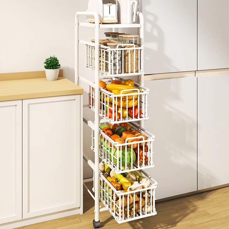 厨房蔬菜置物架菜篮子落地抽屉式夹缝收纳架可抽拉瓜果储物架推车