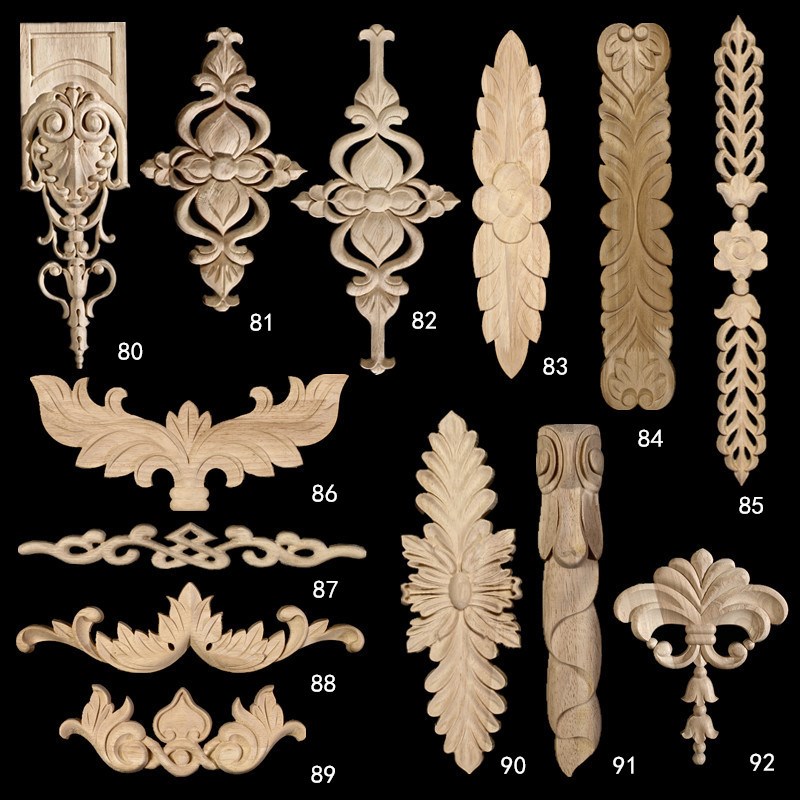 实木浮雕刻贴花片门花竖花背景墙护墙板装饰木雕角花欧式木头角花