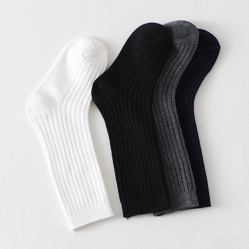 春秋季儿童长袜男童白袜子中筒半截袜纯棉深灰色学生袜女童小腿袜