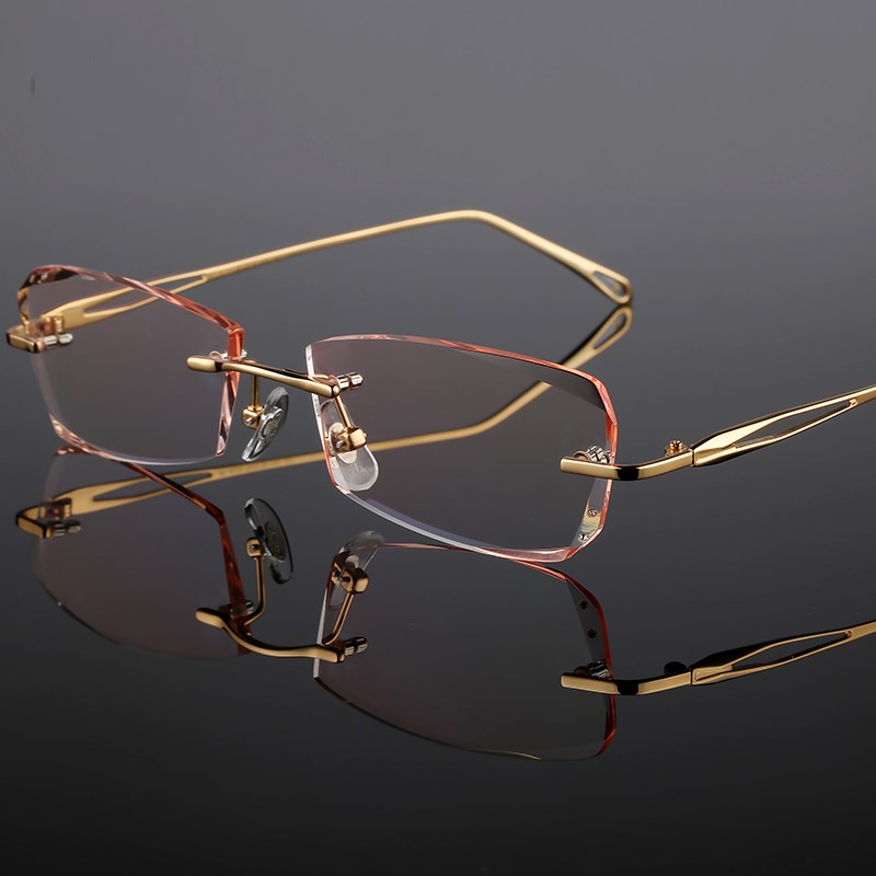 配纯钛眼镜框 男 近视眼镜无框成品100/150/200/300/500度眼睛架