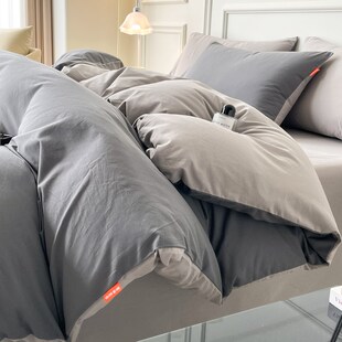 全棉水洗棉床单四件套高级感深色床品床笠一米五床上纯棉被套男生