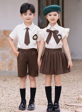 英伦学院风校服套装小学生夏季新款老师男女童班服咖啡色幼儿园服