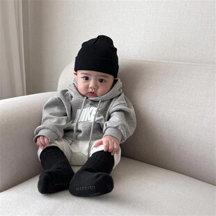 儿童秋冬季运动字母插兜连帽卫衣男女童纯棉加绒休闲上衣小童衣服