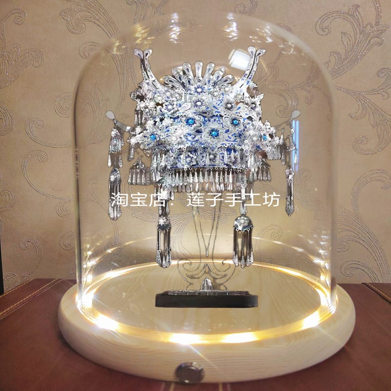 拼酷苗银冠饰项饰青花戏冠拼图金属模型成品专用罩发光防尘玻璃罩