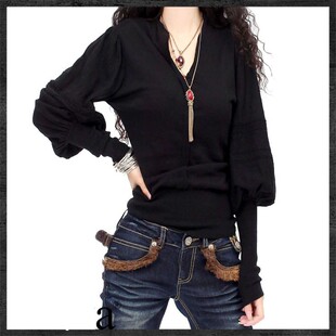 毛衣2021春秋新款女薄设计感小众V领黑色套头宽松外穿打底针织衫