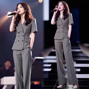 时尚西装套装女2025夏季新款时髦洋气西装上衣阔腿裤职业两件套潮