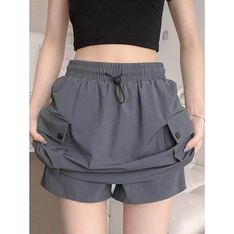 小个子灰色工装半身裙女夏季薄款高腰a字阔腿显瘦美式速干短裙裤
