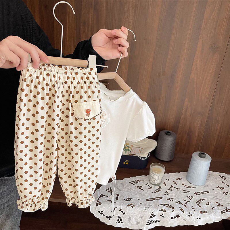 女宝宝凉感雪纺透气防蚊裤女婴儿童夏季新款女童显气质波点灯笼裤