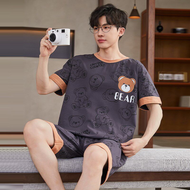 睡衣男士夏季纯棉短袖夏天薄款青少年初中学生大童男孩卡通加大码