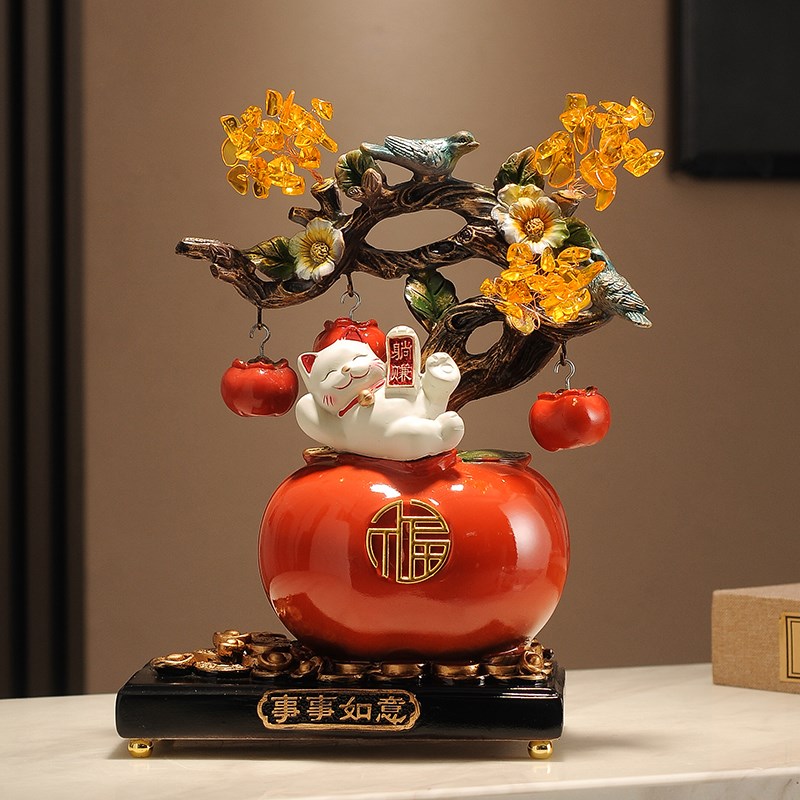 八方来财招财猫柿子树发财摆件前台办公玄关装饰开张开业乔迁礼品