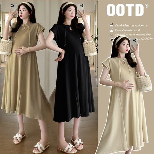 孕妇装夏装新中式复古气质减龄时尚国风针织裙夏季宽松孕妇连衣裙