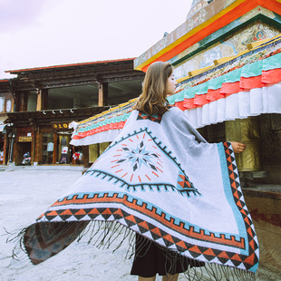 披肩女秋冬季斗篷式外套外搭披肩超大加厚民族风空调围巾旅游拍照