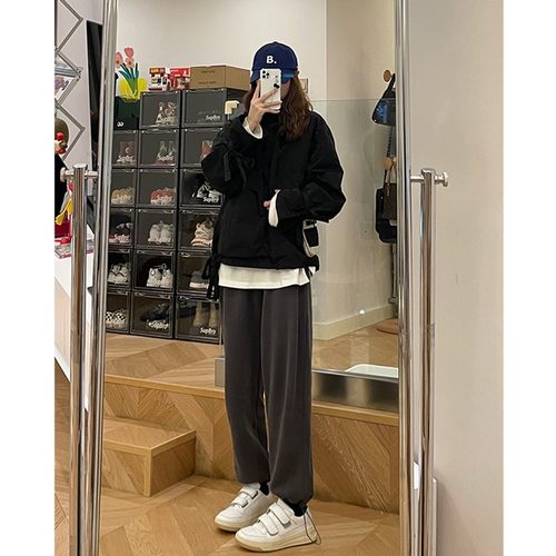 孕妇运动裤子春秋季外穿宽松休闲爱心束脚卫裤秋冬装加绒直筒长裤