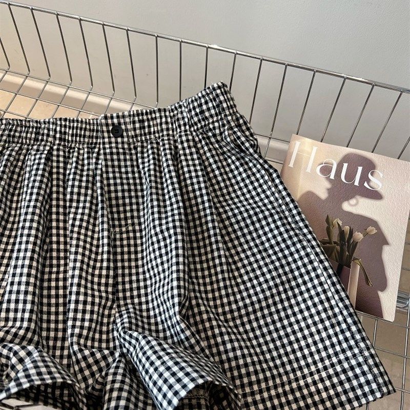 格子控B入!超好穿 松紧腰轻薄透气阔腿休闲棉麻日系格子短裤女夏,女装/女士精品,休闲裤,淘宝优惠券,粉丝福利购,淘宝优惠卷