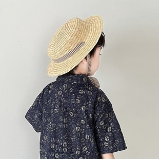 日系儿童帽子夏季草帽宝宝遮阳帽防晒男童渔夫帽海边女童沙滩帽潮