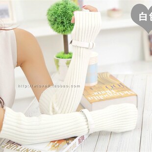 手套女秋冬款手臂套袖套保暖女士毛线半指长款皮扣手套假袖子柔软