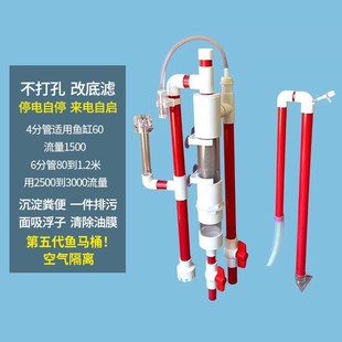 虹吸过滤系统整套鱼缸底滤免打孔鱼马桶过滤网鱼粪便分离器配件管