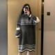 韩版 孕妇装 款 时尚 高领拼色复古加厚宽松潮妈针织连衣裙 毛衣秋冬季