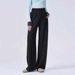 无托腹休闲直筒长裤 孕妇裤 2025新款 春装 子春秋外穿黑色垂感阔腿裤