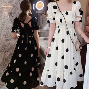连衣裙韩版 2020新款 大码 雪纺波点泡泡袖 孕妇裙子 孕妇装 中长款 夏季