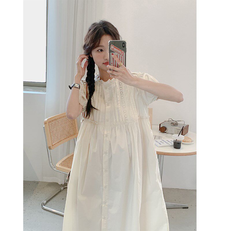 孕妇气质森系木耳边夏装连衣裙纯棉小个子连身裙孕期裙子长裙夏季