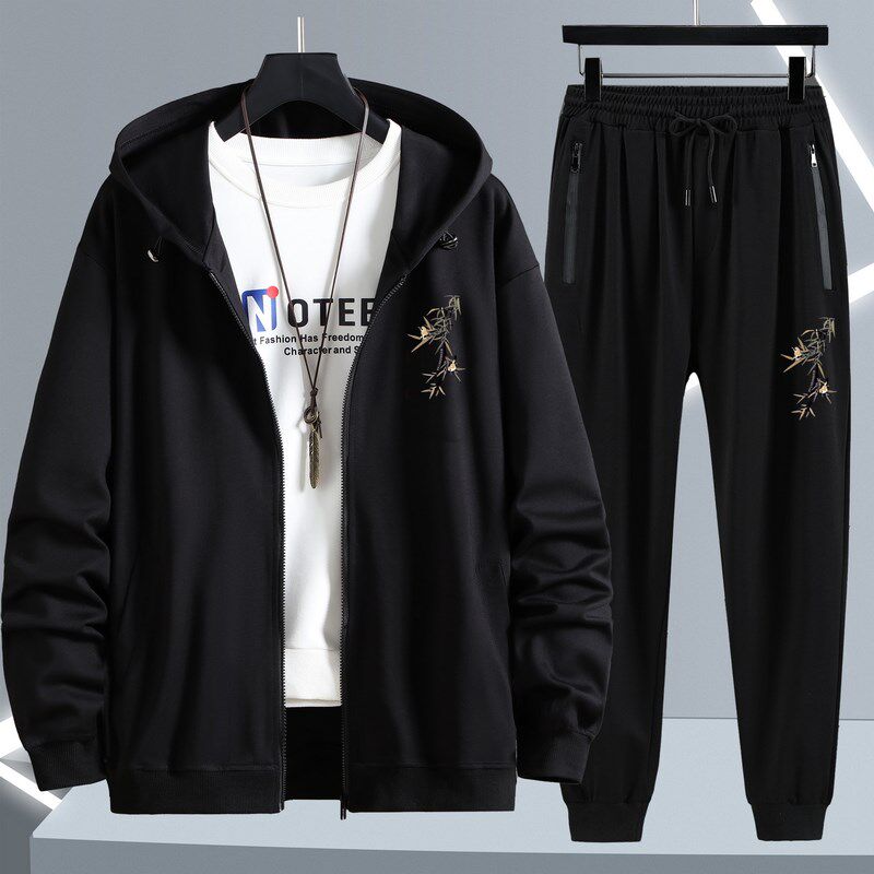 300斤开衫卫衣套装男加肥加大码加绒宽松加厚运动外套连帽二件套