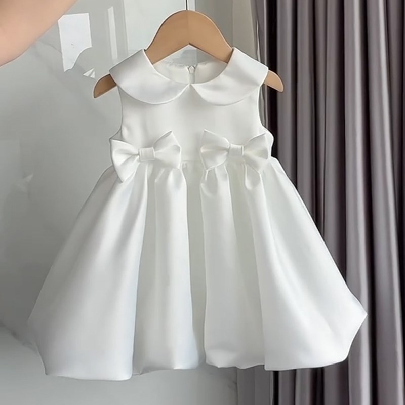 女宝宝周岁礼服生日宴公主裙婴儿抓周花童婚礼白色洋派蓬蓬洋装