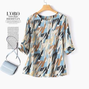 2024新款雪纺短袖t恤女中年妈妈上衣新款夏装时尚洋气小衫衬衣潮