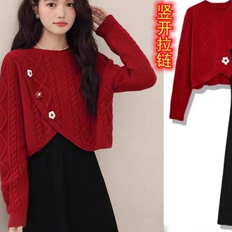 哺乳服外穿两件套减龄针织吊带护理服产后母乳服夹克