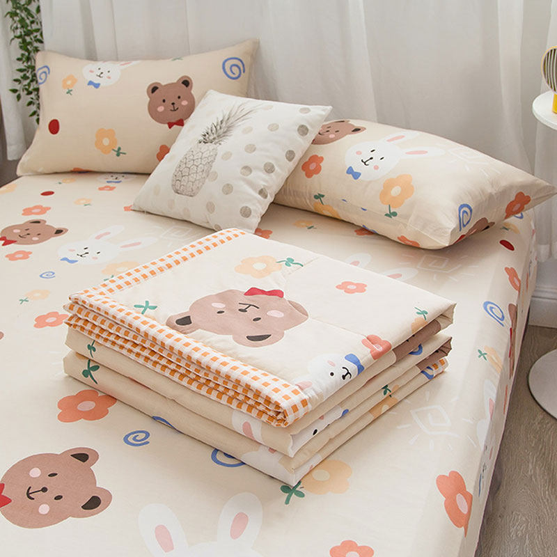 夏被四件套卡通儿童全棉夏凉被空调薄被子1.5/1.8米防滑1.2床笠款