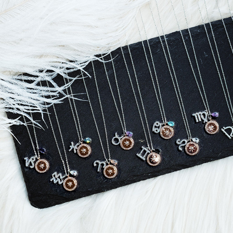 包邮韩国新品12星座女w罗盘项链