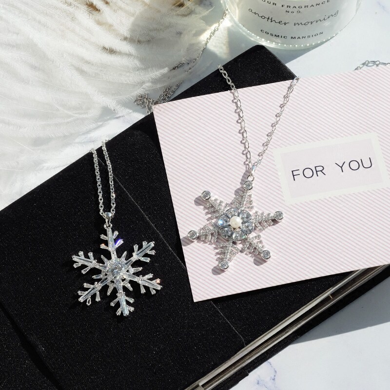 包邮韩国简约精致个性雪花毛衣链长款百搭水晶秋冬大气高端项链女