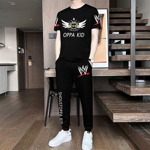 2025年男士夏季休闲短袖长裤运动套装潮流时尚帅气两件套夏装潮