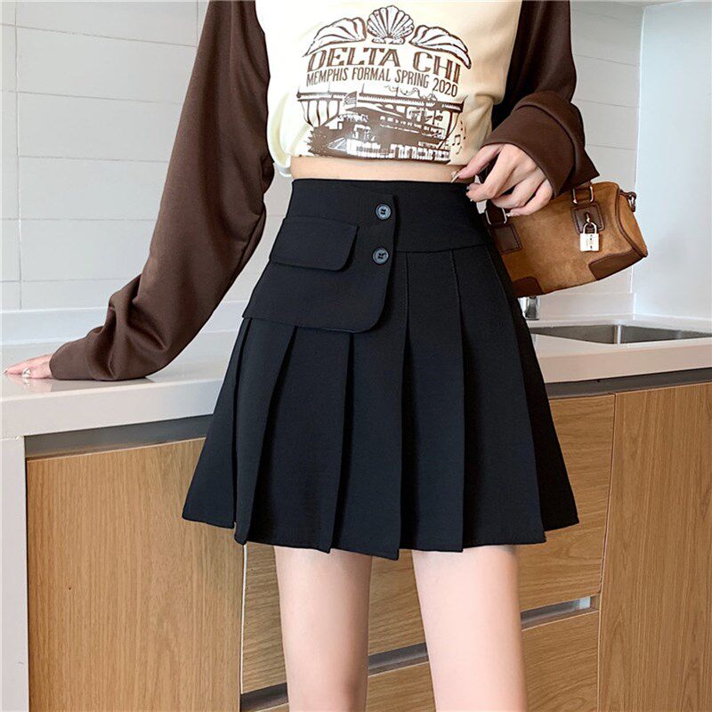 新款高腰灰色百褶裙女大码胖mm显瘦a字半身裙秋冬微胖黑色短裙子