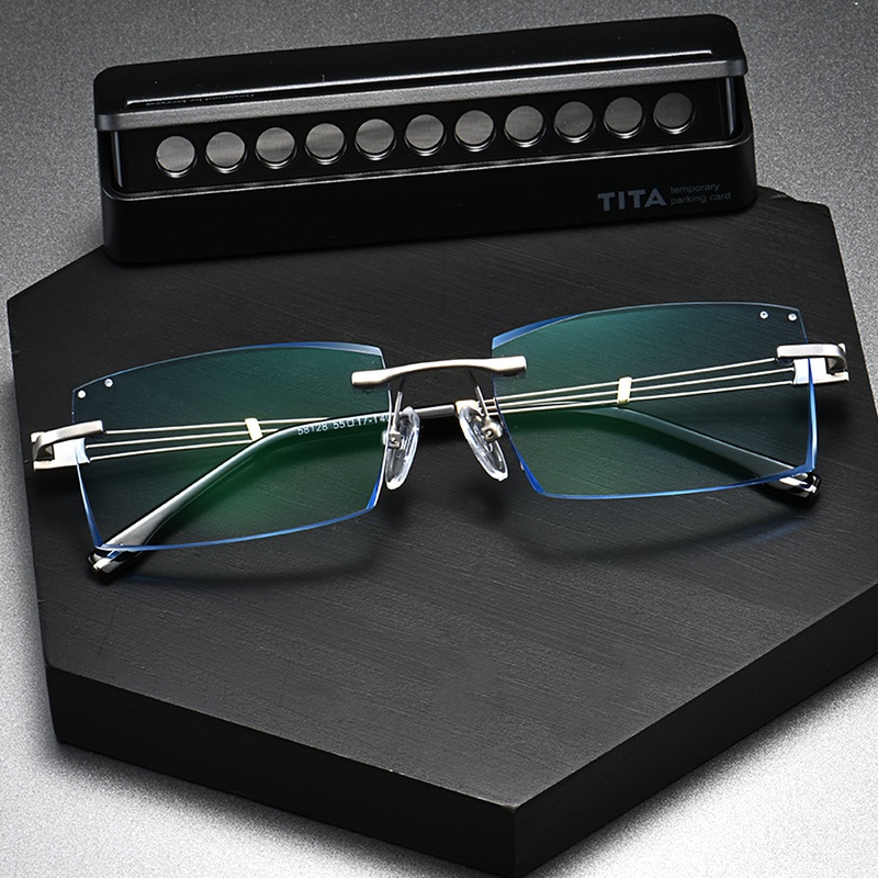 配近视眼镜男成品无框变色散光镜75/150/200/250/300/400度防蓝光