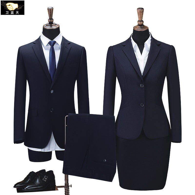 韩版男式修身毛料商务西装男新郞藏青结婚礼服男装职业西服套装男