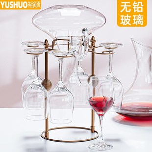 高档客厅轻奢红酒杯子大号高脚杯酒具带杯架挂架葡萄酒杯6只套装