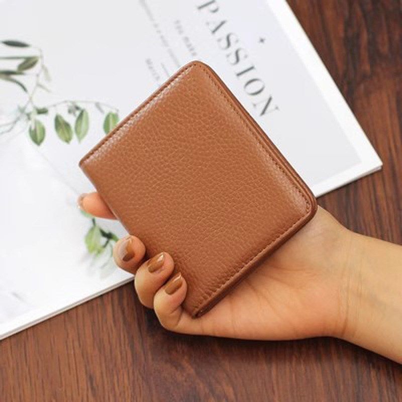 新款时尚两折真皮女士钱包复古短款女生精致卡包男软皮小手包
