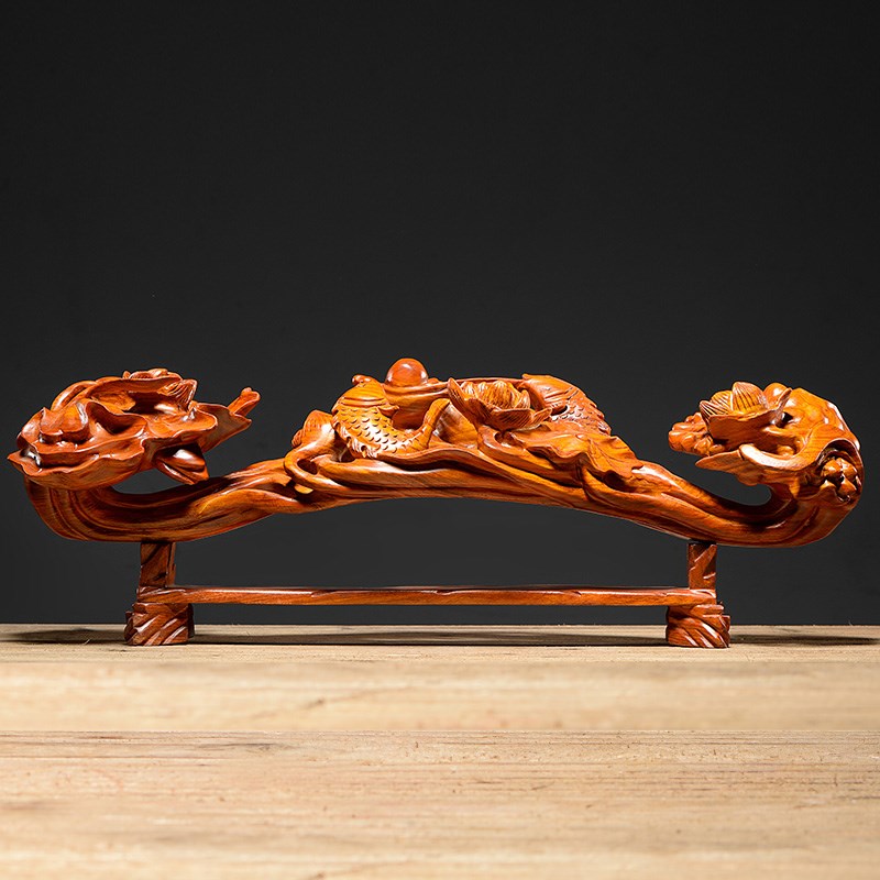 花梨木如意年年有余实木雕刻摆件装饰家居红木质工艺品乔迁礼品