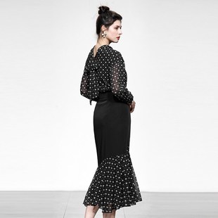 四叶印花雪纺衬衣荷叶边半裙套装 法式 时尚 2025春季