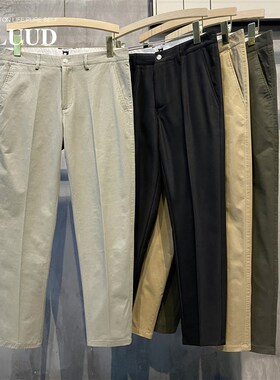LUUD 复古百搭小直筒裤简约纯色休闲西裤男韩版潮流纯棉修身9分裤