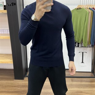 秋冬季复古半高领保暖黑色男士套头羊毛长袖内搭针织打底纯色毛衣