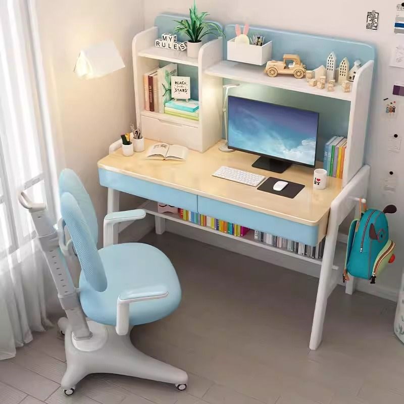 实木升降儿童书桌书架一体学习桌小学生写字台现代简约家用写字桌