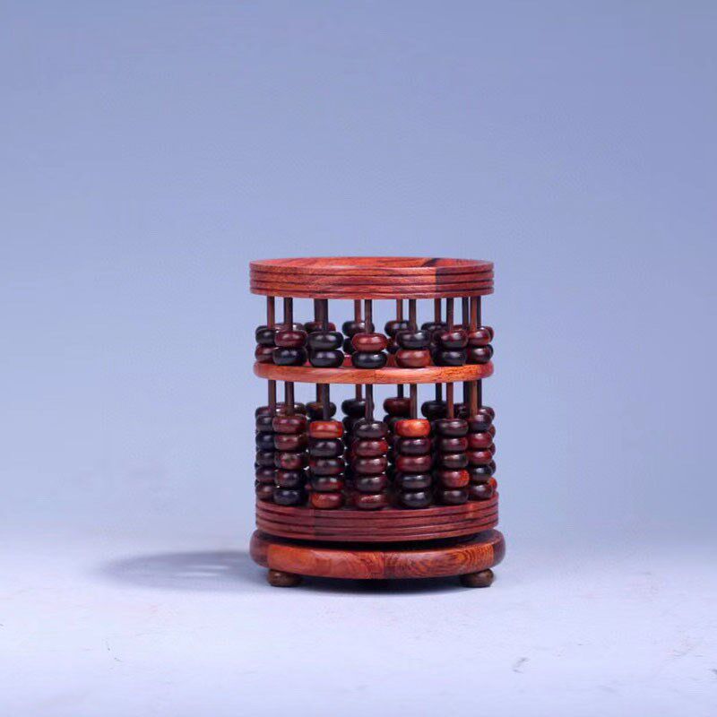 红酸枝迷你珠算笔筒可旋转家居办公室创意摆件送礼佳品
