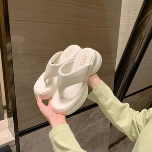 313233真皮百搭休闲凉拖 小码 松糕厚底外穿夹趾人字拖鞋 女2024新款