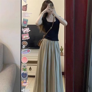 t恤套装 别致独特黑色短袖 新款 可盐可甜轻熟风半身裙两件套女夏季