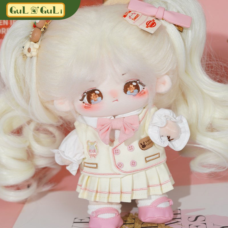 【古力古力】半糖奶盖20cm棉花娃娃衣女奶油学院风高温丝假发马尾