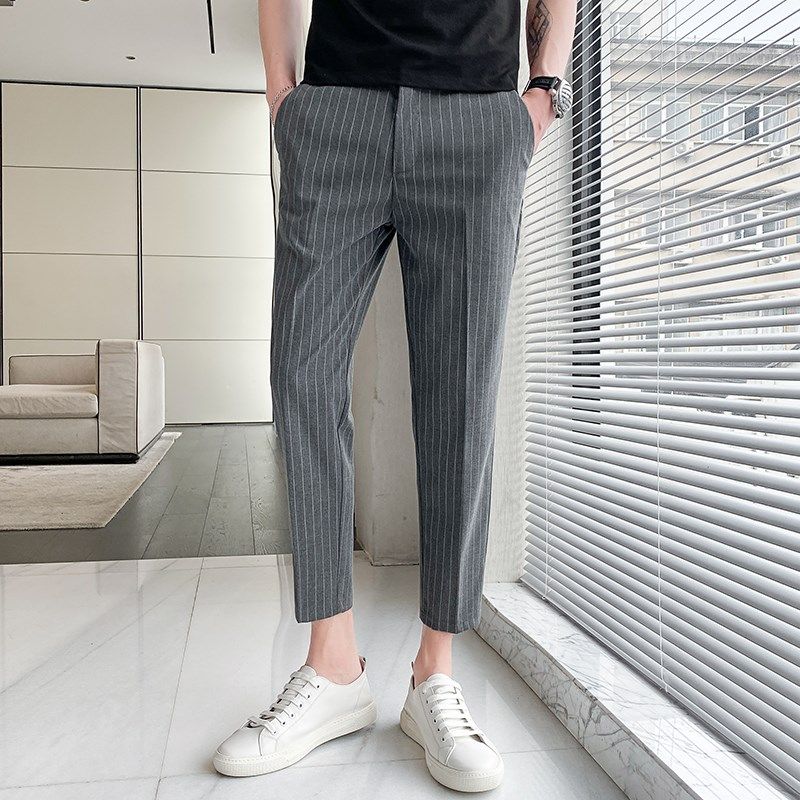 155矮小160个子26加小码竖条纹休闲西裤男士九分修身青年西装裤子
