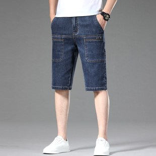高端工装牛仔短裤男2024新款马裤六兜多口袋男士六分裤子夏季薄款