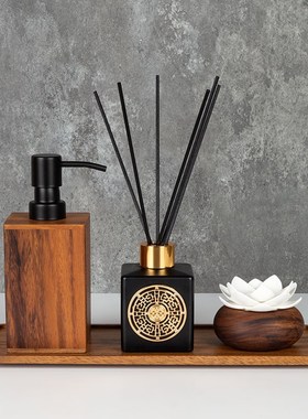 新中式卫生间摆件卫浴组合胡桃木禅意装饰样板房酒店民宿香熏托盘